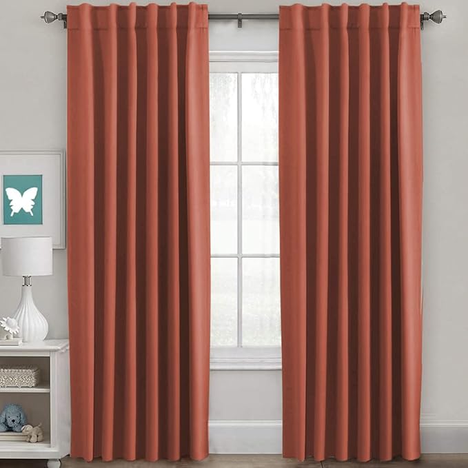 H.VERSAILTEX Blackout Curtains Thermal Insulated Window Treatment Panels Room Darkening Blackout Drapes for Living Room Back Tab/Rod Pocket Bedroom Draperies, 52 x 84 Inch, Orange, 2 Panels by HVERSAILTEX