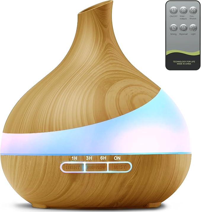 500ML Essential Oil Diffuser: Aroma Diffuser with Remote Control for Hotel Spa Yoga Room - Humidifiers for Bedroom with 14 Colors LED Night Light for Kids/Women Home Relaxation by HJTHJT