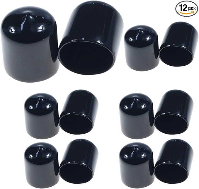 Acocony 7/8 Inch Rubber Cap Round Rubber End Caps PVC Flexible Protector Plastic Plugs for Round Holes Black Pack of 12 by Acocony