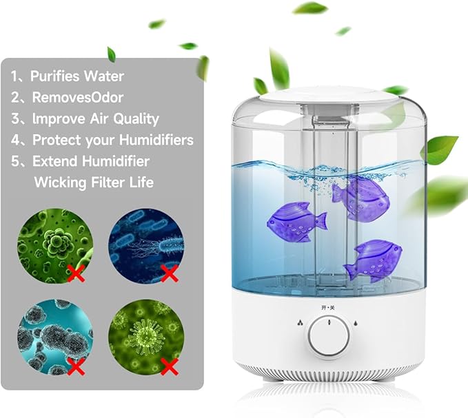 Humidifier Tank Cleaner, 10PCS Universal Humidifier filters fish Compatible with Drop, Droplet, Warm&Cool Mist Humidifiers, Fish Tank, Keep The Water (Fish-Purple) - Image 4