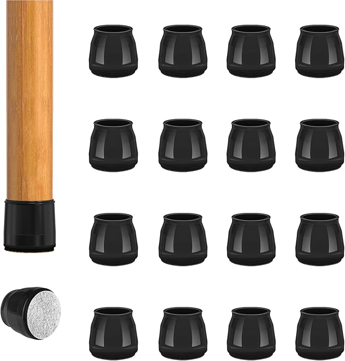 16pcs Round Chair Leg Floor Protectors, Felt Pads Chair Leg Protectors for Hardwood Floors, Silicone Furniture Feet Cups Covers Felt Pads, Prevents Scratches & Reduce Noise, Black, X-Small by BAIPOK