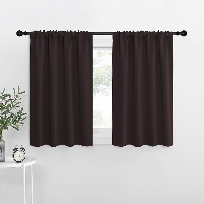 NICETOWN RV Blackout Curtains for Camper Windows, Toffee Brown, 34" x 30", Set of 2, Kitchen Curtains, Short Blackout Drapes, Thermal Insulated Rod Pocket Window Treatment Draperies for Nursery by NICETOWN