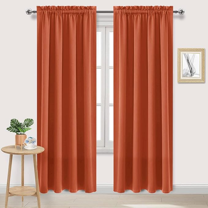 DWCN Blackout Curtains Thermal Insulated, Energy Saving & Noise Reducing Bedroom and Living Room Curtains, Burnt Ochre, W 52x L 84 Inch, Set of 2 Rod Pocket Curtain Panels by DWCN