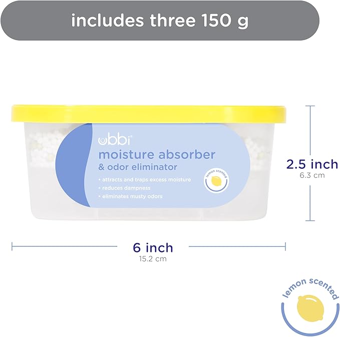 Ubbi Moisture Absorber and Odor Eliminator Tub, Attracts and Traps Excess Moisture, Reduce Dampness, Lemon Scented, 3 Pack - Image 5