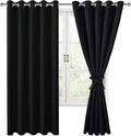 Hiasan Grommet Blackout Curtains for Bedroom, 60 x 72 Inches - Thermal Insulated & Noise reducing Window Drapes for Living Room/Dorm Room, Set of 2 Panels Sewn with Tiebacks, Black by Hiasan