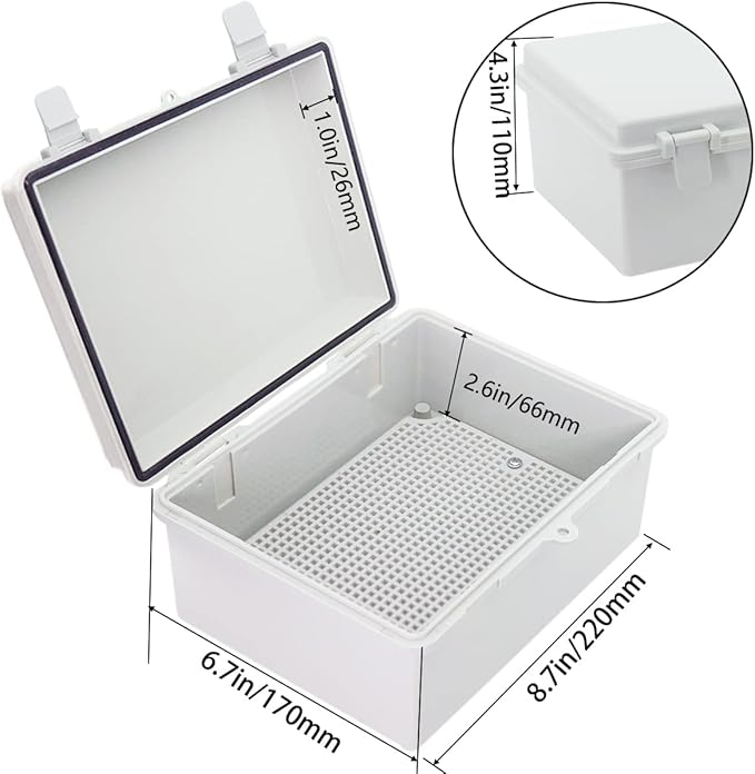 Junction Box, Hinged Cover IP67 Waterproof ABS Project Box with 2 NPT 1/2" Cable Gland, Electrical Box Enclosure with Mounting Plate & Wall Bracket 8.7 x 6.7 x 4.3inch(220x170x110mm) - Image 3