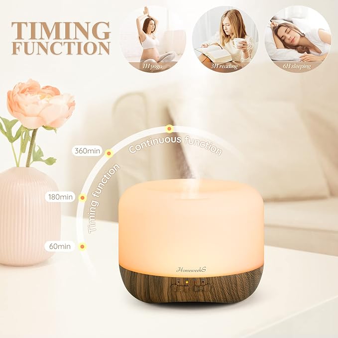 Aromatherapy Essential Oil Diffuser for Room: 500ml Colorful Aroma Air Humidifier with Adjustable Cool Mist Mode, Waterless Auto Off Ultrasonic Diffusers for Large Room Home Office(Brown) - Image 5