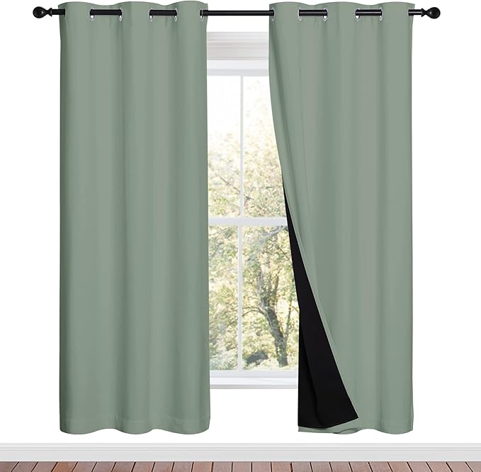 NICETOWN 100% Blackout Window Curtain Panels, Full Light Blocking Drapes with Black Liner for Nursery, 72-inch Drop Thermal Insulated Draperies (Greyish Green, 2 Pieces, 42-inch Wide Per Panel) by NICETOWN