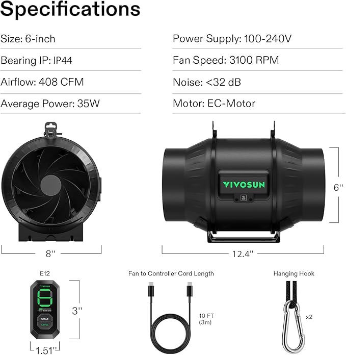 VIVOSUN T6 6" Inline Fan &Speed Controller, AeroZesh Ventilation Fan with 408 CFM EC Motor for Moisture Prevention during Snowstorm, Ideal for Winter Ventilation, Maintain Airflow During Snowy Day - Image 9