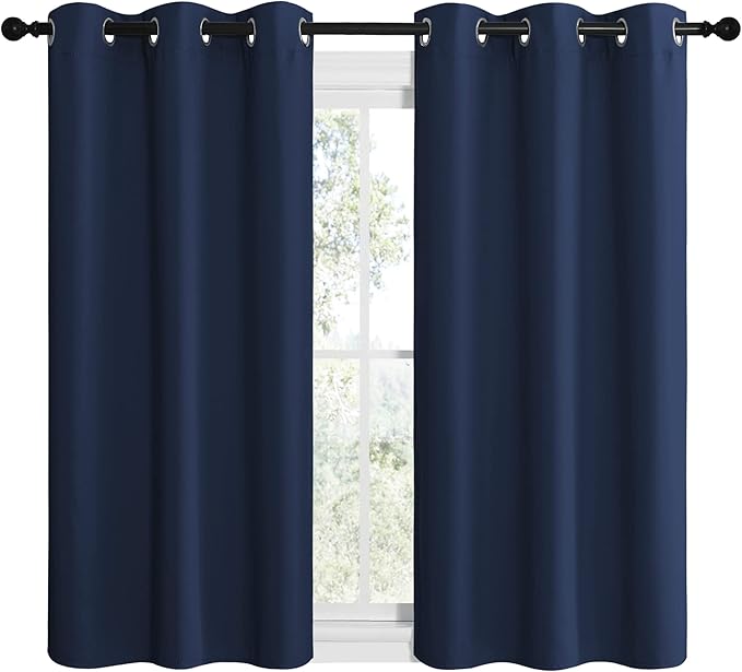 NICETOWN Blackout Curtain Panels, Window Treatment Energy Saving Thermal Insulated Solid Grommet Blackout Drapes/Draperies (Navy, 1 Pair, 42 by 50-inch) - Image 2