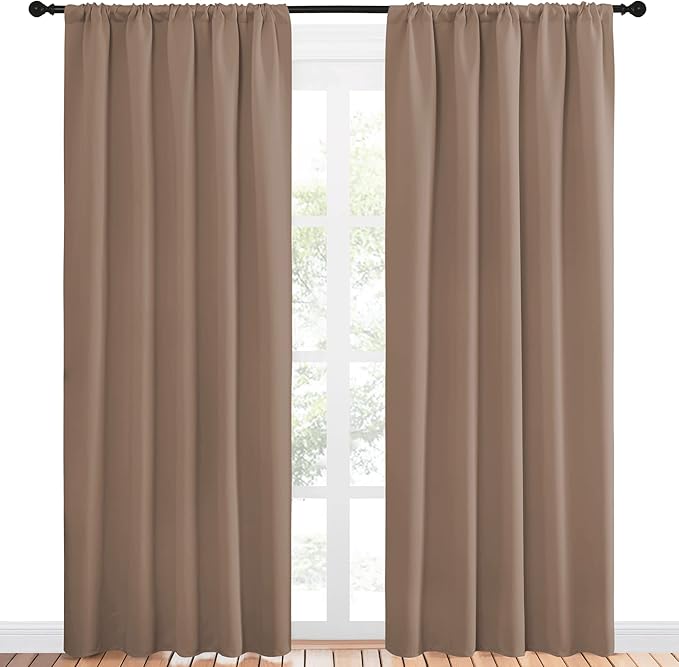 NICETOWN Room Darkening Curtains for Bedroom - Home Decoration Privacy Protection Thermal Insulated Solid Drapes/Draperies for Sliding Glass Door (Cappuccino, Set of 2, 52 x 84 inches) - Image 2