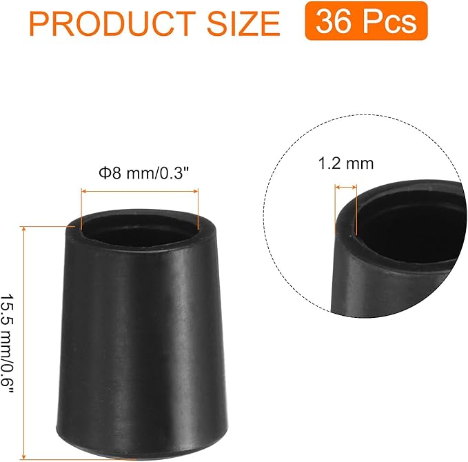 uxcell 36pcs Round Chair Leg Caps 8mm/0.3" PVC Chair Leg Floor Protectors Non-Slip Chair Feet Covers for Hardwood Floors Furniture Protectors, Black - Image 2