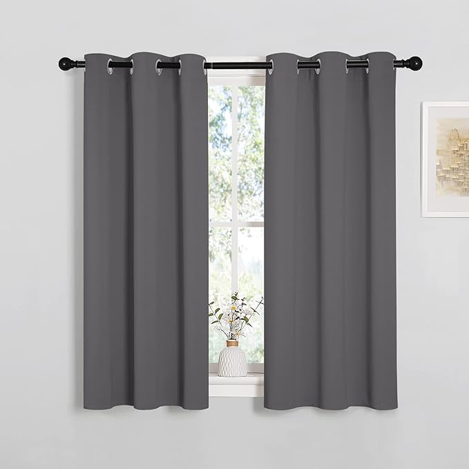NICETOWN Grey Blackout Curtain Panels for Bedroom, Thermal Insulated Grommet Top Blackout Draperies and Drapes for Basement (2 Panels, W34 x L45-inch, Grey) - Image 2