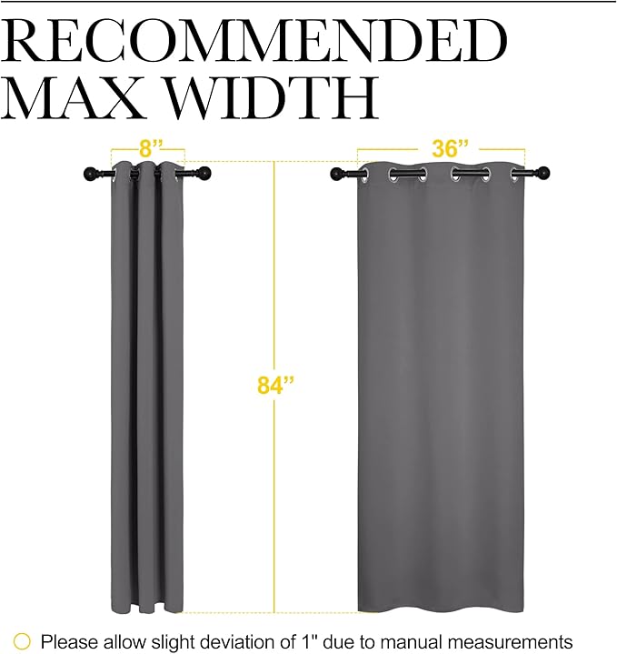 NICETOWN Noise Reducing Blackout Curtains 84" Long for Bedroom, Grey, 42" Wide, 2 Panels, Thermal Insulated Room Darkening Drapes for Home Family Decorations - Image 7