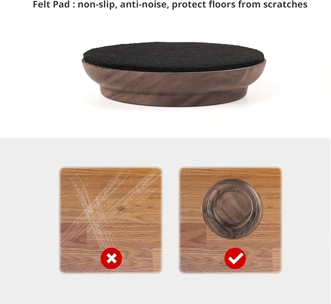 Upright Piano Caster Cups,Premium Quality Black Walnut Wood Piano Caster Pads, Furniture Leg Pad Set of 4,with Non-Slip Moisture-Proof& Anti-Noise Felt Pads for Hardwood Floor Protectors(Black Walnut) - Image 4