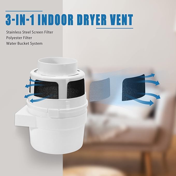 【Upgraded】 NOORNY 3 in 1 Indoor Dryer Vent Kit Lint Trap Bucket Dryer Vent for Apartment - with Double Layer 4-Inch by 5-Feet Gray Proflex Duct, for Electric Clothes Dryers - Image 2