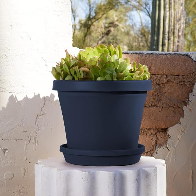 Bloem Terra Resin Saucer Tray: 9.25" Bottom Width - Navy Blue - Matte, Durable, Ribbed Bottom, Indoor and Outdoor, Fits 12" Terra Pots - Image 5