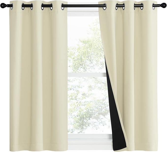 NICETOWN Living Room Completely Shaded Draperies, Privacy Protection & Noise Reducing Ring Top Drapes, Black Lined Insulated Window Treatment Curtain Panels (Beige, 2 Pieces, W37 x L50) - Image 2