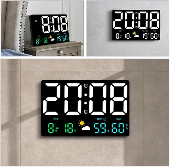Large Digital Wall Clock with Temperature and Humidity Sensor Colorful Led Weather Forecast Alarm Calendar Timer for Home and Office Use 9.7X6.2 Inch - Image 5
