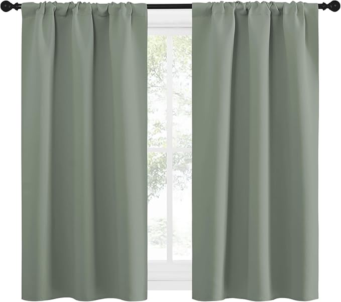 NICETOWN Window Curtains Blackout Drapes - Thermal Insulated Solid Rod Pocket Blackout Curtains/Draperies for Living Room (Sage Green, One Pair, 29 by 50-Inch) - Image 2