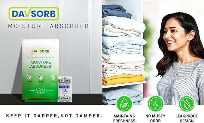 DAVSORB Dehumidifier Room Moisture Absorber - Jumbo Large Pack of 10, 100g Each Sachet for Home, Electronic Items, Wardrobe & Shoe Racks | Fights Excess Moisture - Image 2