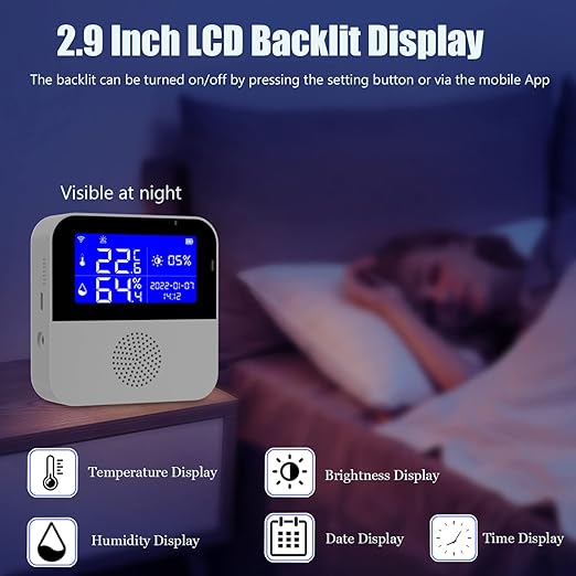 WiFi Thermometer Hygrometer with Waterproof Probe: Smart Temperature Humidity Sensor with LCD Backlit Screen & Calibration Function, App & Buzzer Alert, Indoor Temperature Monitor for Home Pet - Image 4