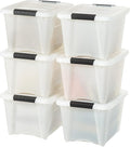 IRIS USA 19 Qt Stackable Plastic Storage Bins with Lids, 6 Pack - BPA-Free, Made in USA - Discreet Organizing Solution, Latches, Durable Nestable Containers, Secure Pull Handle - Pearl by IRISUSA