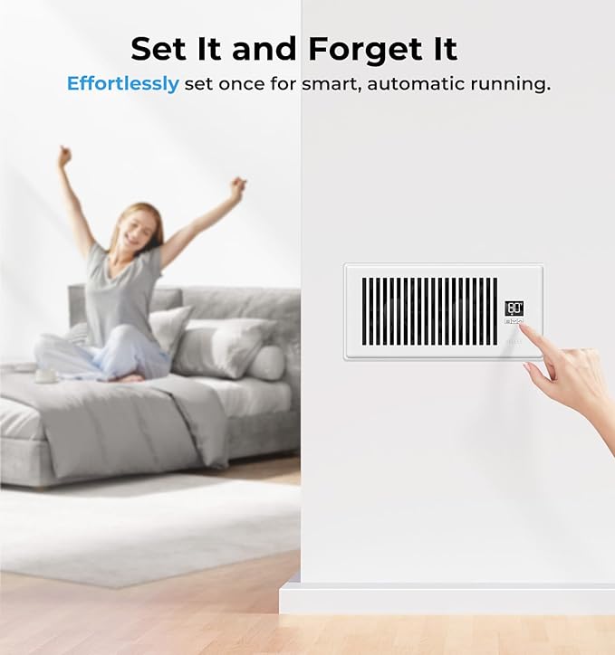 VELLEE Quiet Register Booster Fan Fits 4" x 10" (DUCT OPENING CUTOUT), 10-Speed Smart Heating Cooling AC Vent Booster Fan w/Remote Control & Thermostat Control (Vertical Grille - White) - Corded - Image 6