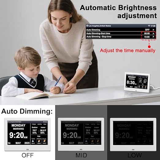 2025 New Digital Clock with Temperature/Humidity & Weather Forecast, Auto Time Sync Large Display, Custom Alarms & Medication Reminders, Ideal for Elderly(White, 7-Inch) - Image 6