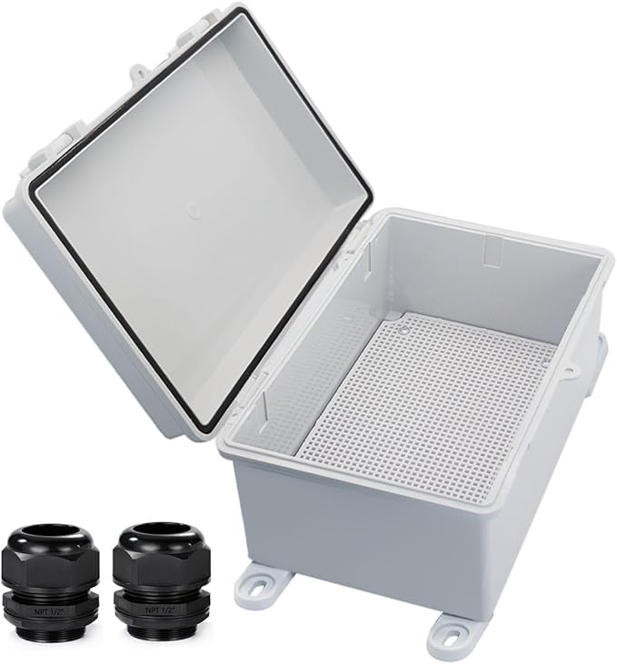 Waterproof Outdoor Electrical Box Junction Box Weatherproof IP67 ABS Plastic Enclosure Switch Router Project Box with Mounting Plate with Wall Bracket 2 Cable Glands Grey 11.4"x7.5"x5.5" by YETLEBOX