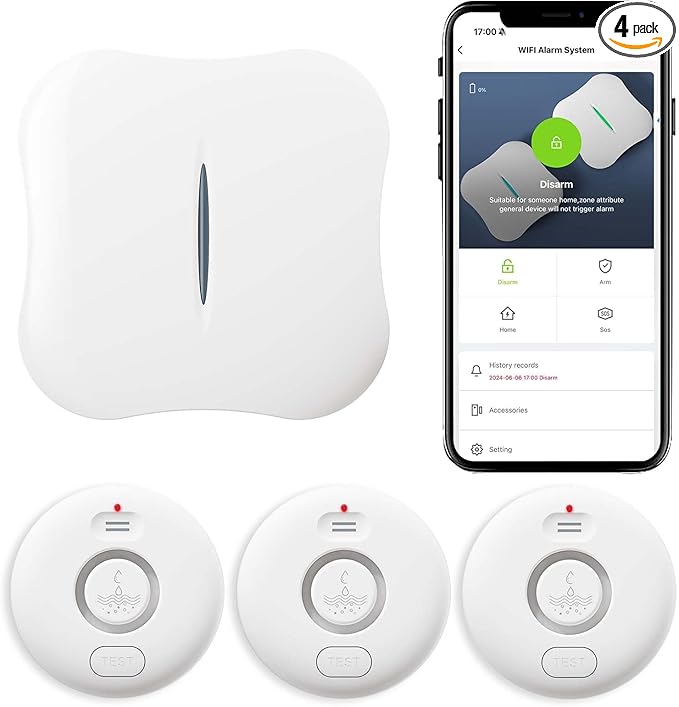 WiFi Water Leak Detectors for Home 3 Pack, Wireless Smart Water Leak Sensor, 120dB Adjustable Water Sensor Alarm Leak Detector, APP Alerts, 3 Water Sensors & 1 Hub for Kitchen, Bathroom, Sink, Laundry by RUIKORING