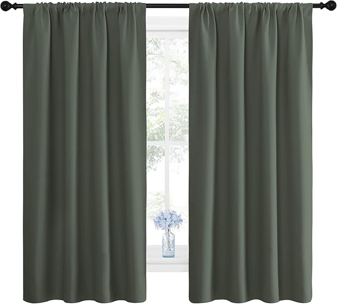 NICETOWN Bedroom Curtains Blackout Draperies - All Season Thermal Insulated Solid Rod Pocket Top Blackout Curtains/Drapes for Kid's Room (Dark Mallard, 1 Pair, 42 x 63 Inch) - Image 2