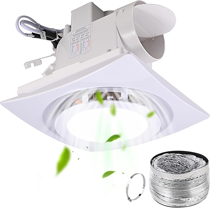 FEITON Bathroom Fan with Light Exhaust Fan Ceiling Mount Vent Fan Light Combo, 30W, 110V, 110 CFM 1.0 Sones, Square Quiet Ventilation Fan with LED Light by FEITON