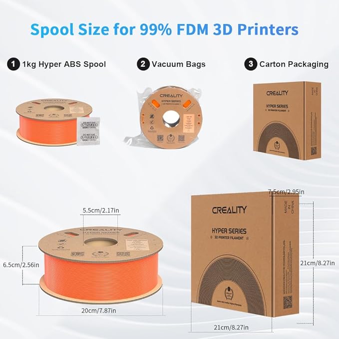 Creality Hyper ABS Filament 1.75mm, 3D Printer Filament ABS for High Temperature Resistance, 1kg(2.2lb)/Spool, Dimensional Accuracy ± 0.05 mm, Fits for Most 3D Printers - Image 7