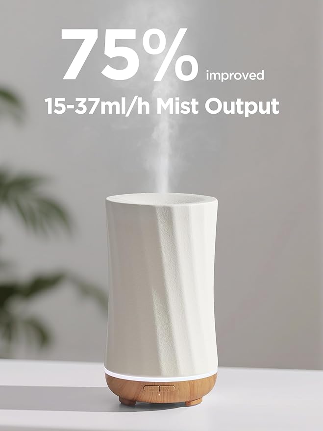 InnoGear 150ml Ceramic Oil Diffuser, Handcrafted Stone Essential Oil Diffuser Aromatherapy Diffusers Ultrasonic Cool Mist Humidifier Vaporizor with 2 Mist Modes for Room Home, White Twist Ceramic - Image 5