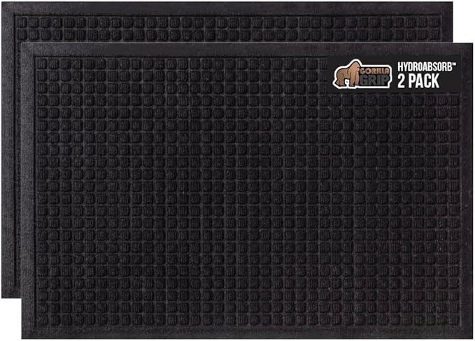 GORILLA GRIP Front Door Mat, Indoor Outdoor Ultra Absorbent HydroAbsorb Doormat, Absorbs Up to 1.7 Cups of Water, Stain and Fade Resistant, Rubber Backing Doormats, Captures Dirt, 2 Pack, 29x17 Black by GorillaGrip