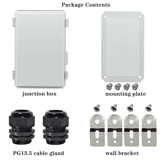 Zulkit Junction Box,IP67 Waterproof Electrical Box Hinged Cover Stainless Steel Latch Plastic Enclosure for Project w Mounting Plate Wall Bracket and 2 Cable Gland Grey 11"x7.5"x5.5"/280x190x140mm - Image 6