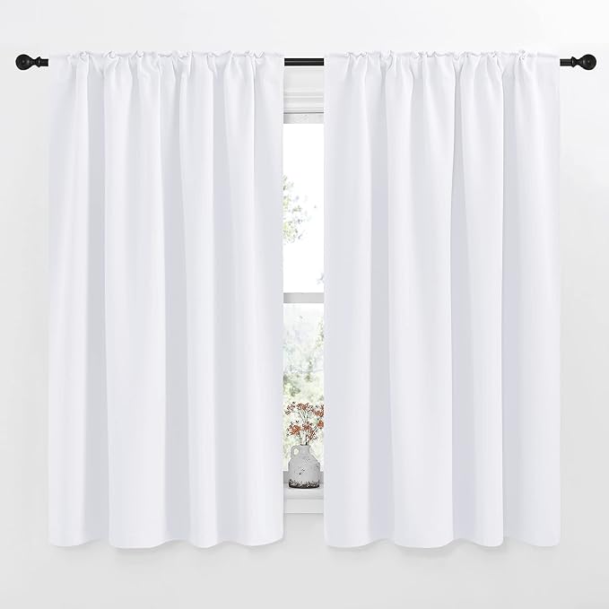 NICETOWN Window Treatment Curtain Panels - (White Color) W52 x L63, 2 Pieces, Semi Blackout Window Treatment Drape Panel for Kids Bedroom - Image 3