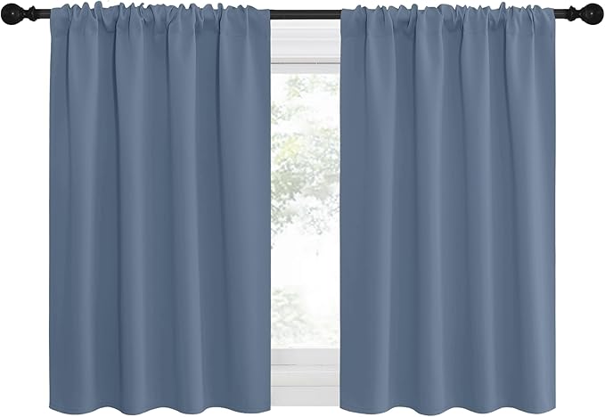 NICETOWN RV Blackout Curtains for Camper Windows, Short Blackout Curtains & Drapes, Thermal Insulated Blackout Curtain Panels for Kids Room, Play Room (Stone Blue, 34" Wide by 30" Long, 2 PCs) - Image 2