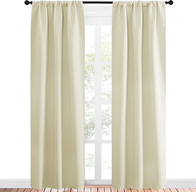 NICETOWN Room Darkening Curtains for Bedroom - Home Decoration Privacy Protection Thermal Insulated Solid Drapes/Draperies for Sliding Glass Door (Beige, Set of 2, 34 x 84 inches) - Image 2