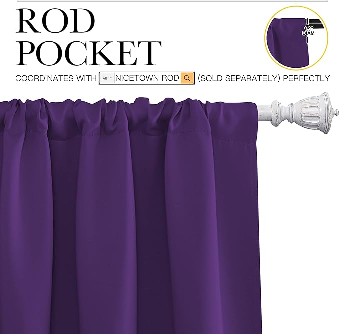 NICETOWN Kitchen Curtains, Short Blackout Curtains & Drapes, Home Decoration Window Treatment Cafe Curtain Panels with Rod Pocket (Royal Purple, 34-inch Wide x 54-inch Long, 2 Panels) - Image 3