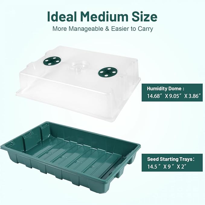 YoleShy 5 Packs Seed Starter Tray with Dome Reusable Plastic Plant Growing Trays with Humidity Domes Lids Thickened Sturdy for Seed Starting Germination Growing Seedling Propagation,14.5"x9" - Image 2