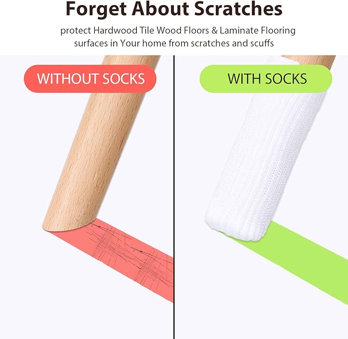 Hazeland High Elastic Knitted Chair Leg Protectors for Hardwood Floors, 32Pcs Non Slip No Scratch Noise Furniture Socks, Suitable for Most Round or Square Furniture Feet White - Image 5