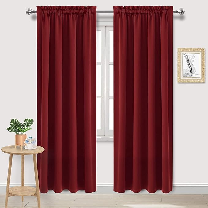 DWCN Christmas Blackout Curtains Room Darkening Thermal Insulated Bedroom Curtains Window Curtain Panels, 52 x 84 inches Long, Set of 2 Burgundy Rod Pocket Drapes by DWCN