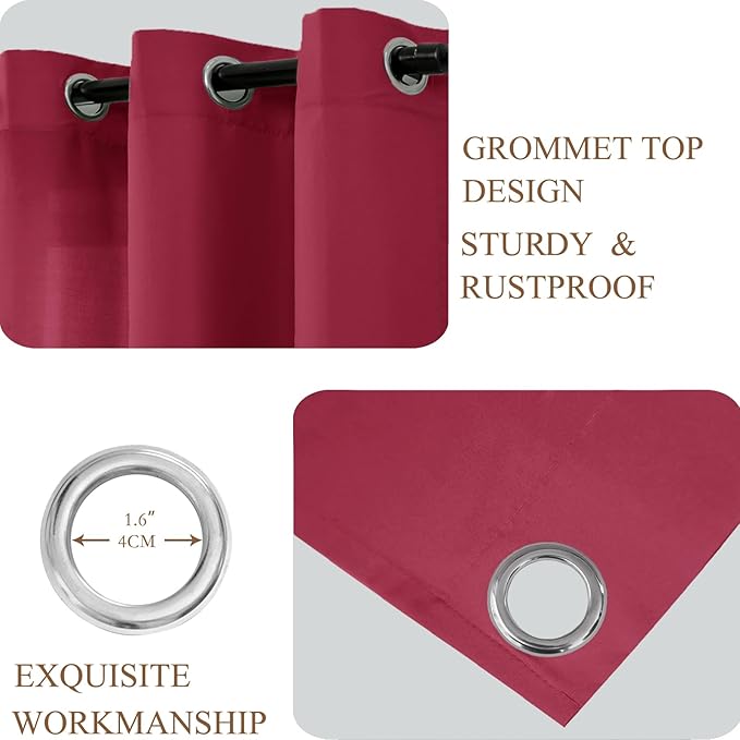L.Z.E Light Filtering Curtains 72 Inch Length 2 Panels Set Burgundy Privacy Non-See-Through Semi Sheer Curtains for Living Room Bedroom Nursery Grommet Top Solid Window Panels (55" W x 72" L) - Image 4