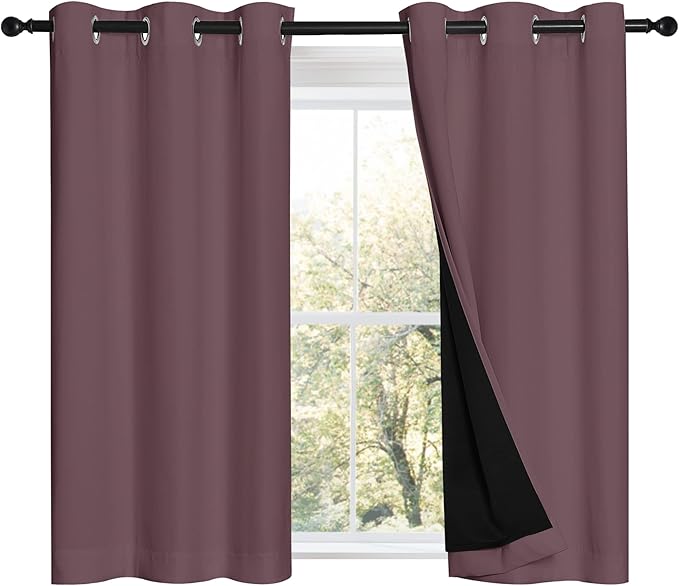 NICETOWN Dry Rose 100% Blackout Curtains 45 inches Long, 2 Thick Layers Completely Blackout Window Treatment Thermal Insulated Lined Drapes for Small Window (1 Pair, 42 inches Width Each Panel) by NICETOWN