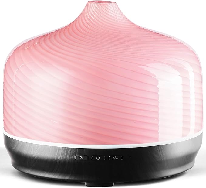Porseme 500ml Glass Essential Oil Diffuser Aromatherapy Ultrasonic Cool Mist Humidifier 15-21 Running Hours Waterless Auto-Off Air Diffusers for Sleeping Yoga Office Working Spa and Rest (Pure Pink) by Porseme