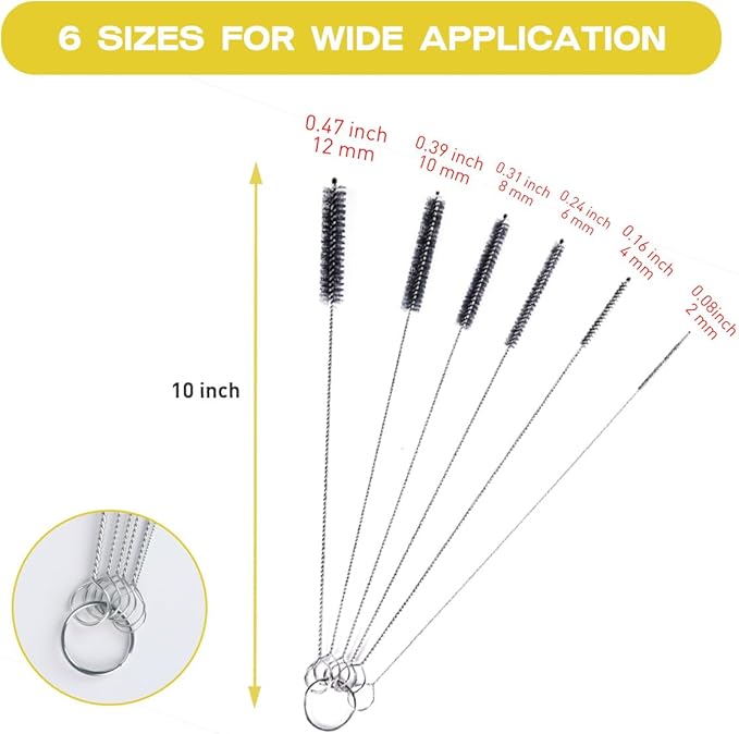 Straw Cleaner Brush Set,6 Piece Long Drinking Straws Cleaning Brush Pipe Tube Tiny Brushes 10-inch,Black - Image 2