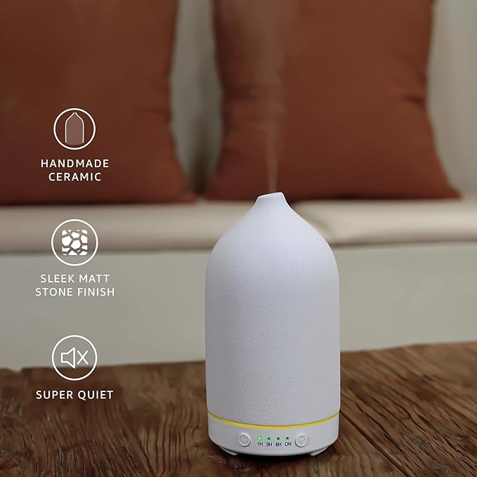 200ML Ceramic Essential Oil Diffuser - Ultrasonic Aromatherapy & Humidifier with 7-Color LED Lights, Auto Shut-Off, White, 1H/3H/6H Timer | Scent for Home,Office,Yoga - Image 4