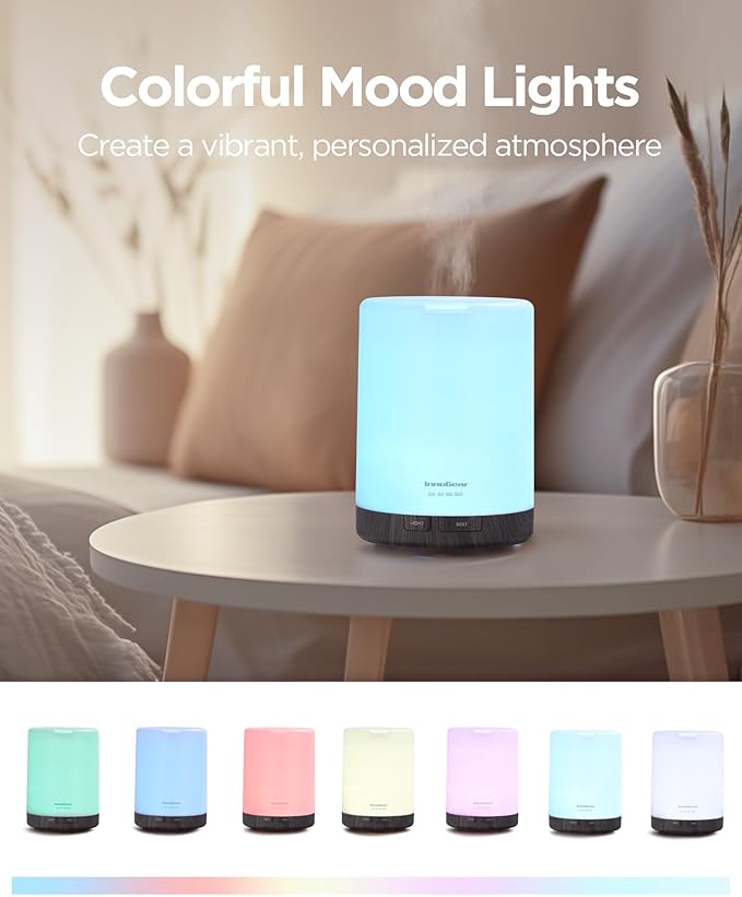 InnoGear 300ML Essential Oil Diffuser, Premium 5-in-1 Ultrasonic Aromatherapy Diffusers Scent Humidifier Aroma Diffuser Vaporizer Auto-Off Timer for Room Office Home, Brown, Medium - Image 6